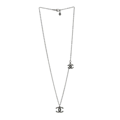 Chanel Crystal Double CC Necklace Black Dark Silver 3 of 6