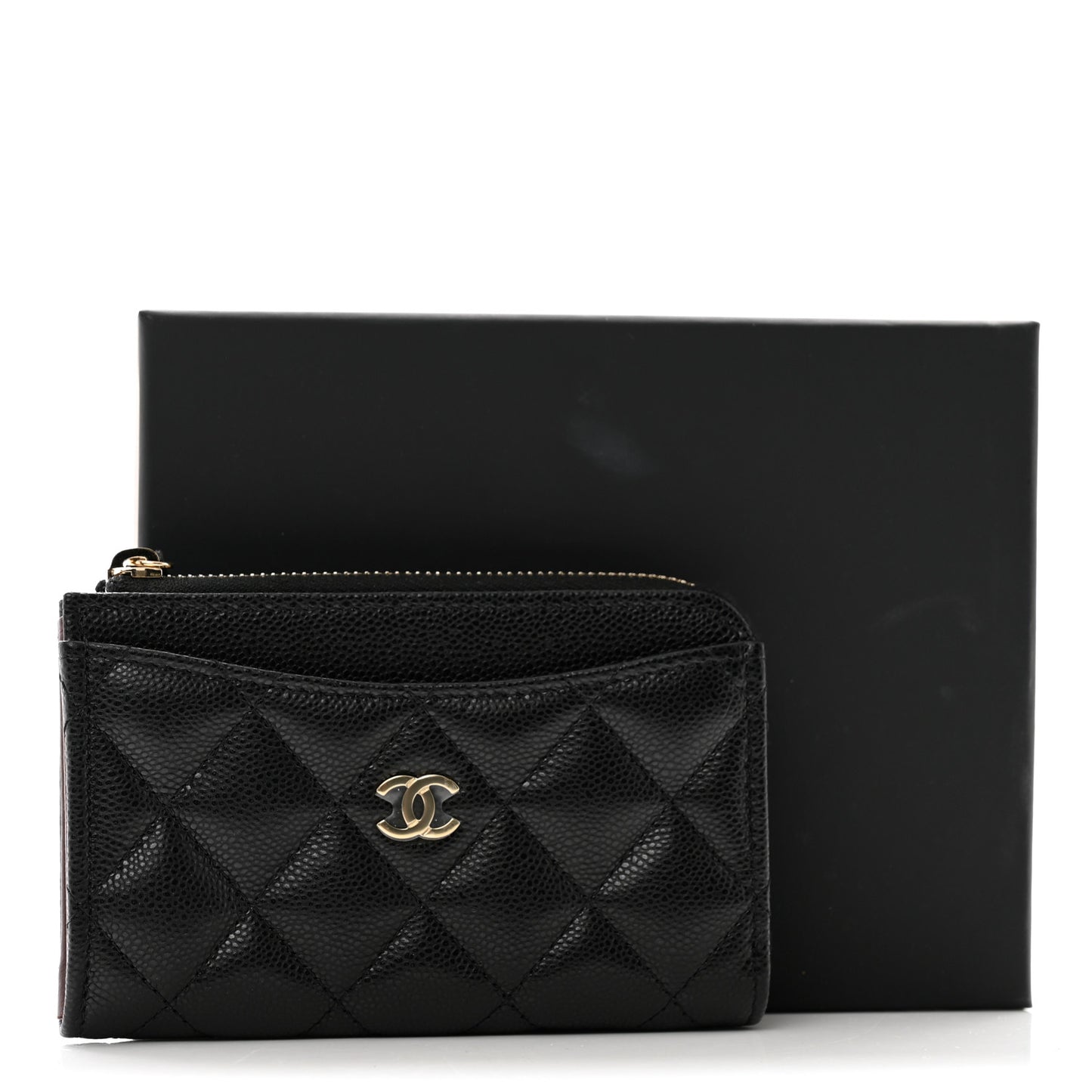 Caviar Quilted CC Zip Around Card Holder Black