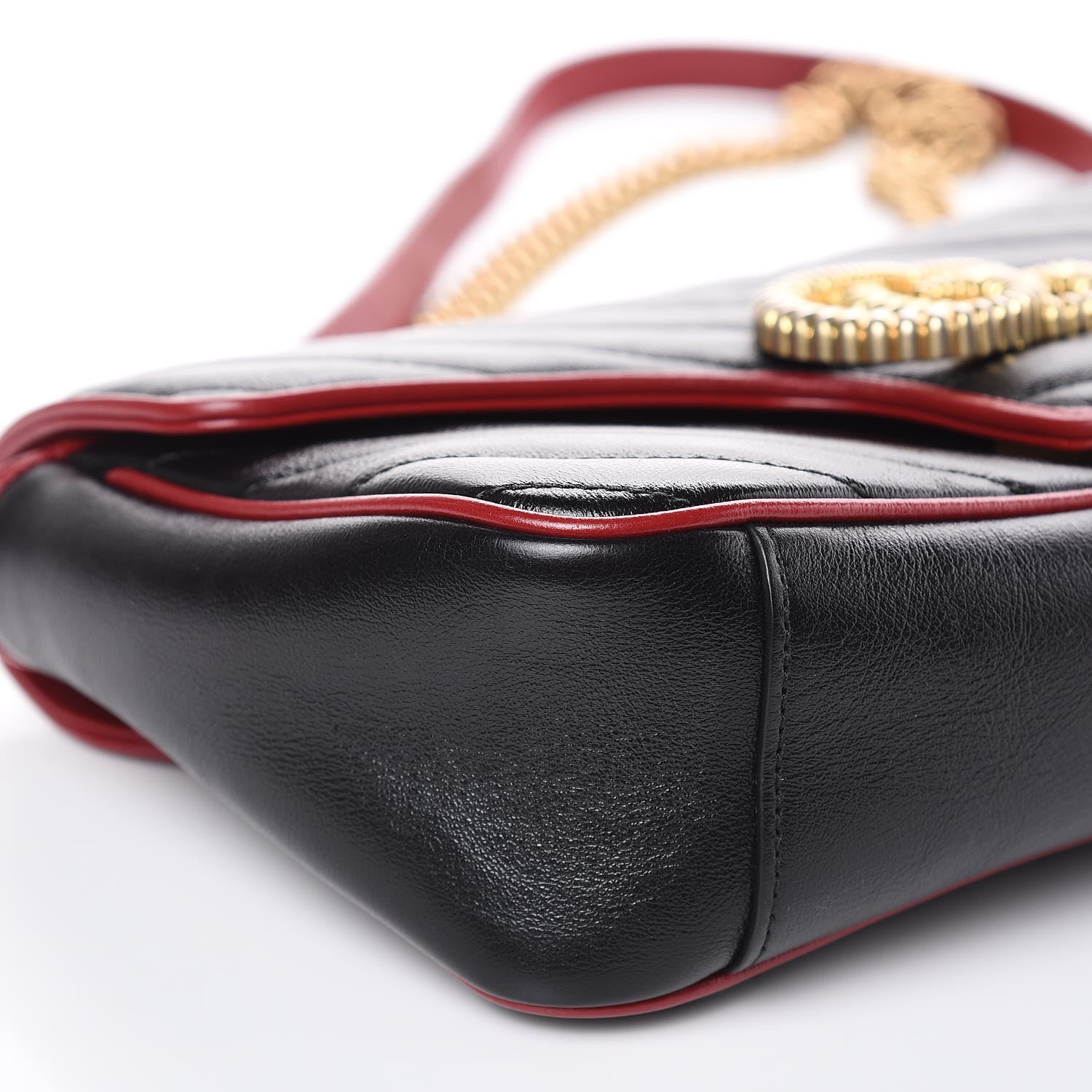 Gucci Vintage Effect Calfskin Matelasse Diagonal Small Torchon GG Marmont Shoulder Bag Black Romantic Cherry 8 of 10