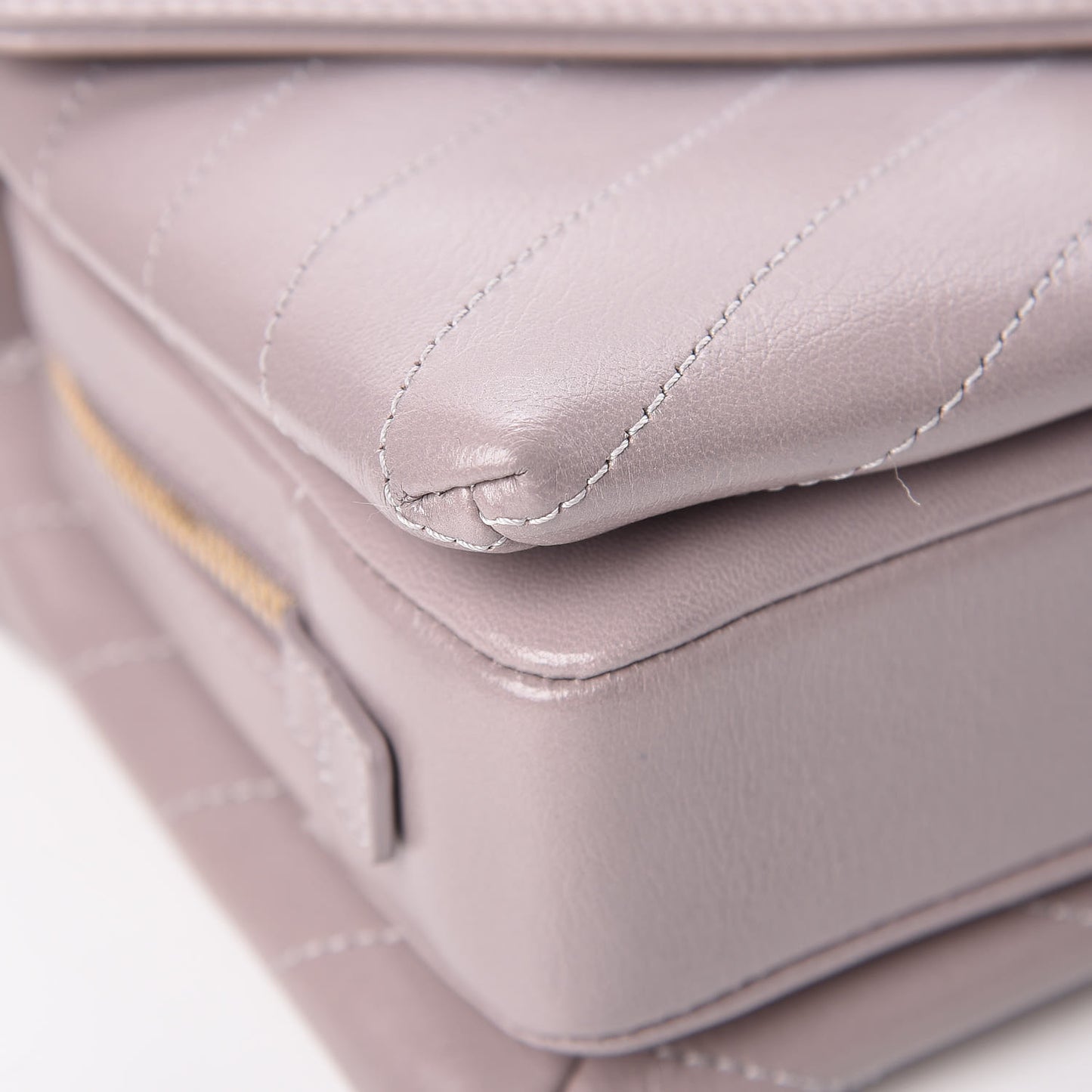 Lambskin Chevron Stitched Envelope Flap Light Grey