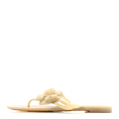 Chanel Jelly Camellia Thong Sandals 37 Beige 1 of 10