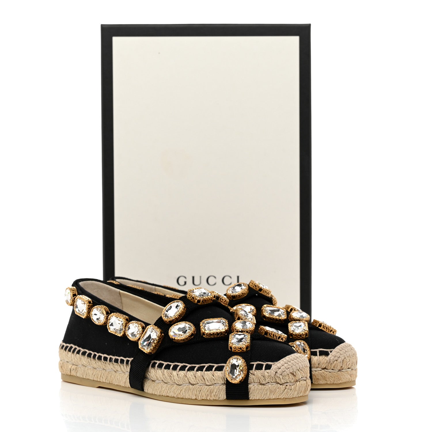 Gucci Canvas Crystal Embellished Espadrilles 35.5 Black 10 of 10