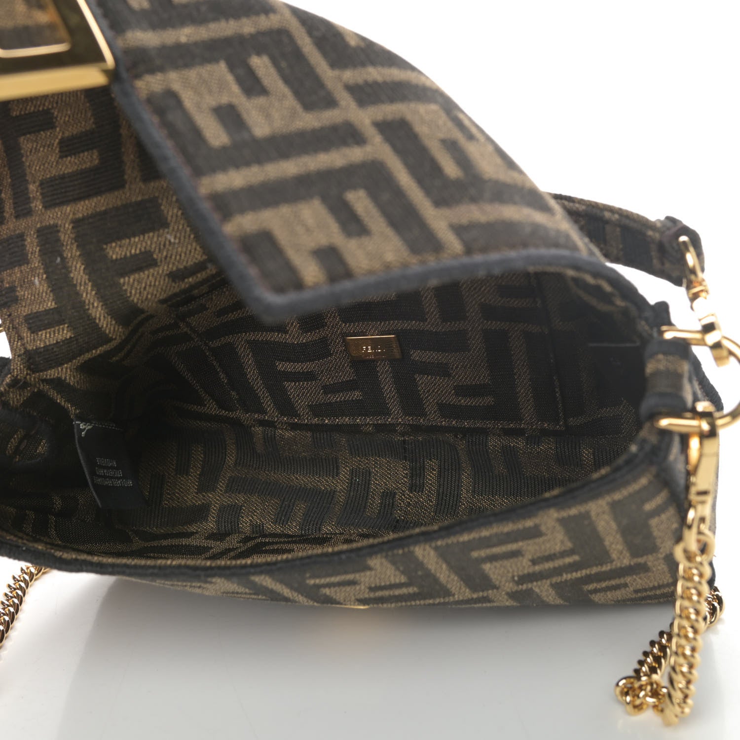 Fendi Fabric Jacquard FF 1974 Mini Baguette Tobacco Moro Black 4 of 4