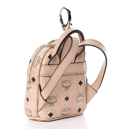 MCM Visetos Backpack Key Ring Bag Charm Beige 3 of 6