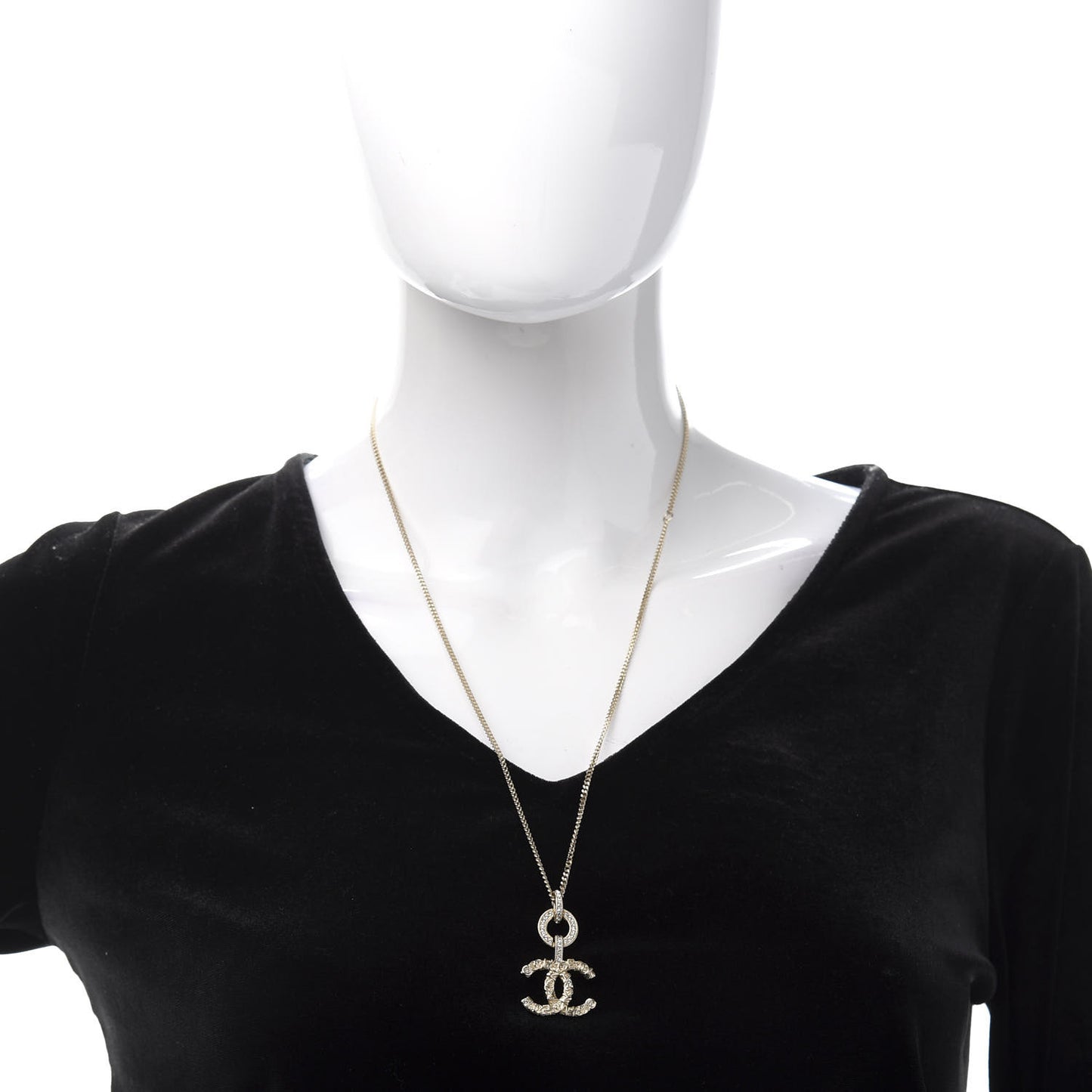 Crystal CC Drop Logo Necklace Gold