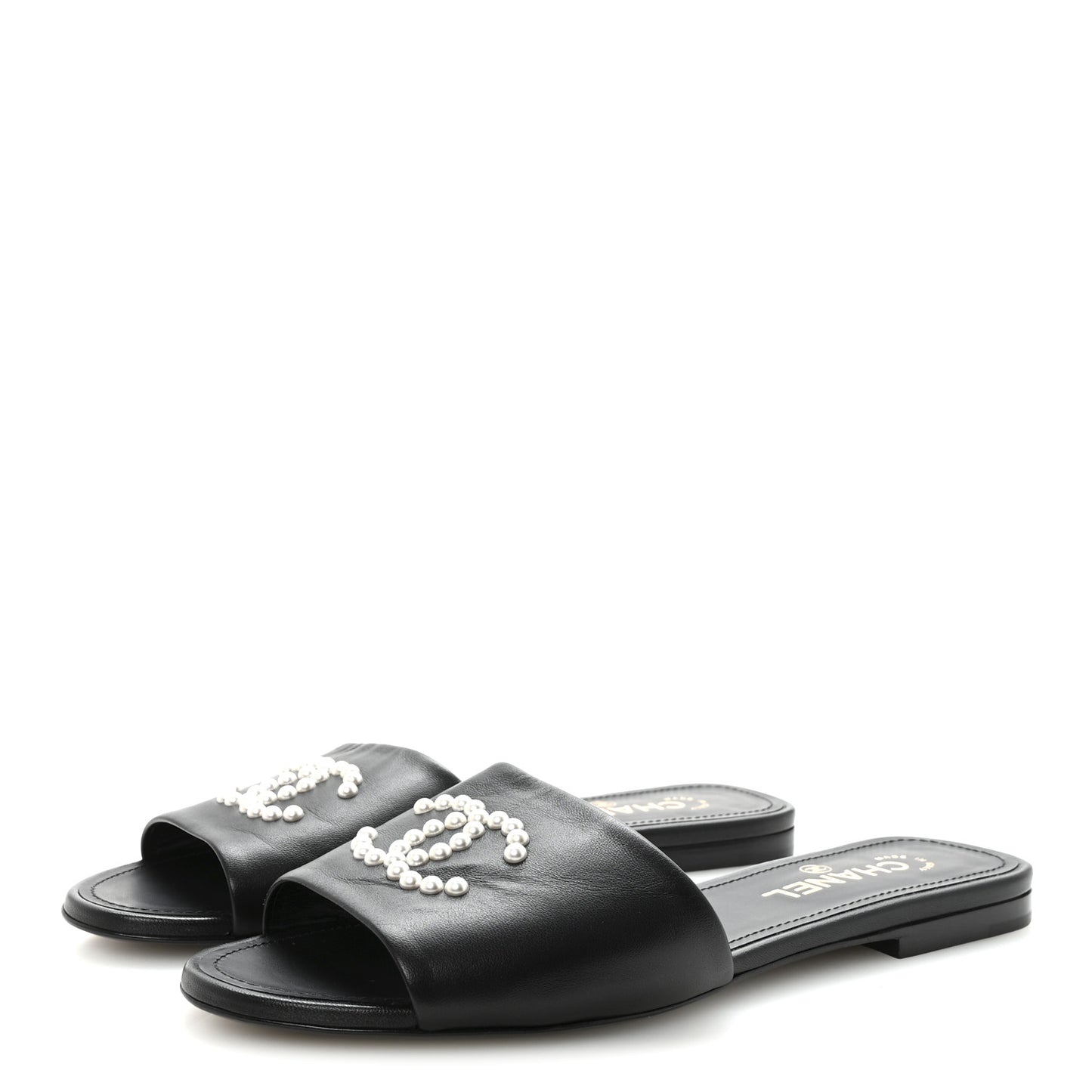 Lambskin Pearl CC Sandals 40.5 Black