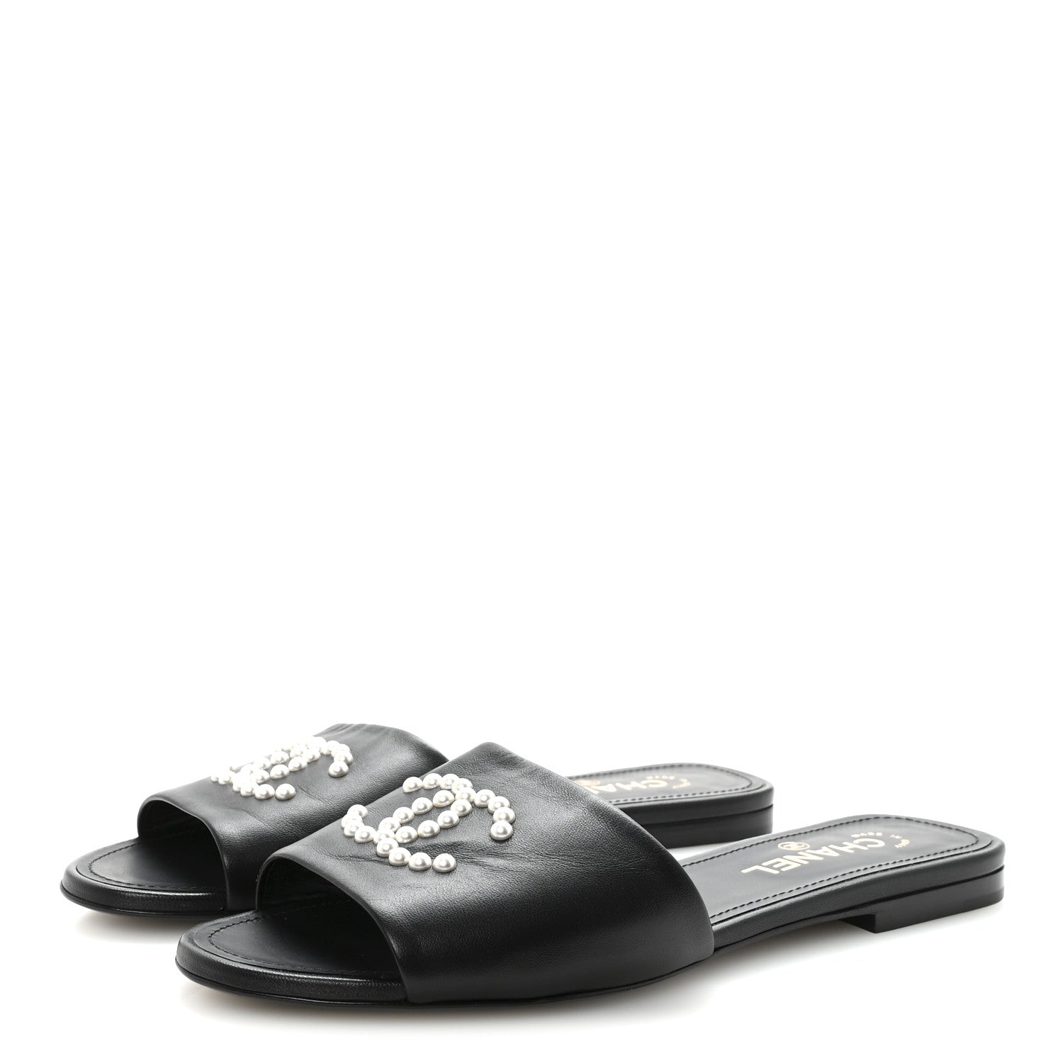 Chanel Lambskin Pearl CC Sandals 40.5 Black 4 of 9