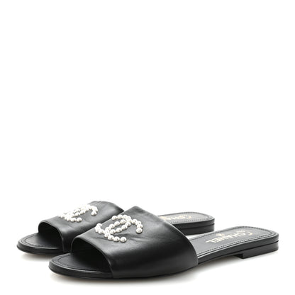 Chanel Lambskin Pearl CC Sandals 40.5 Black 4 of 9