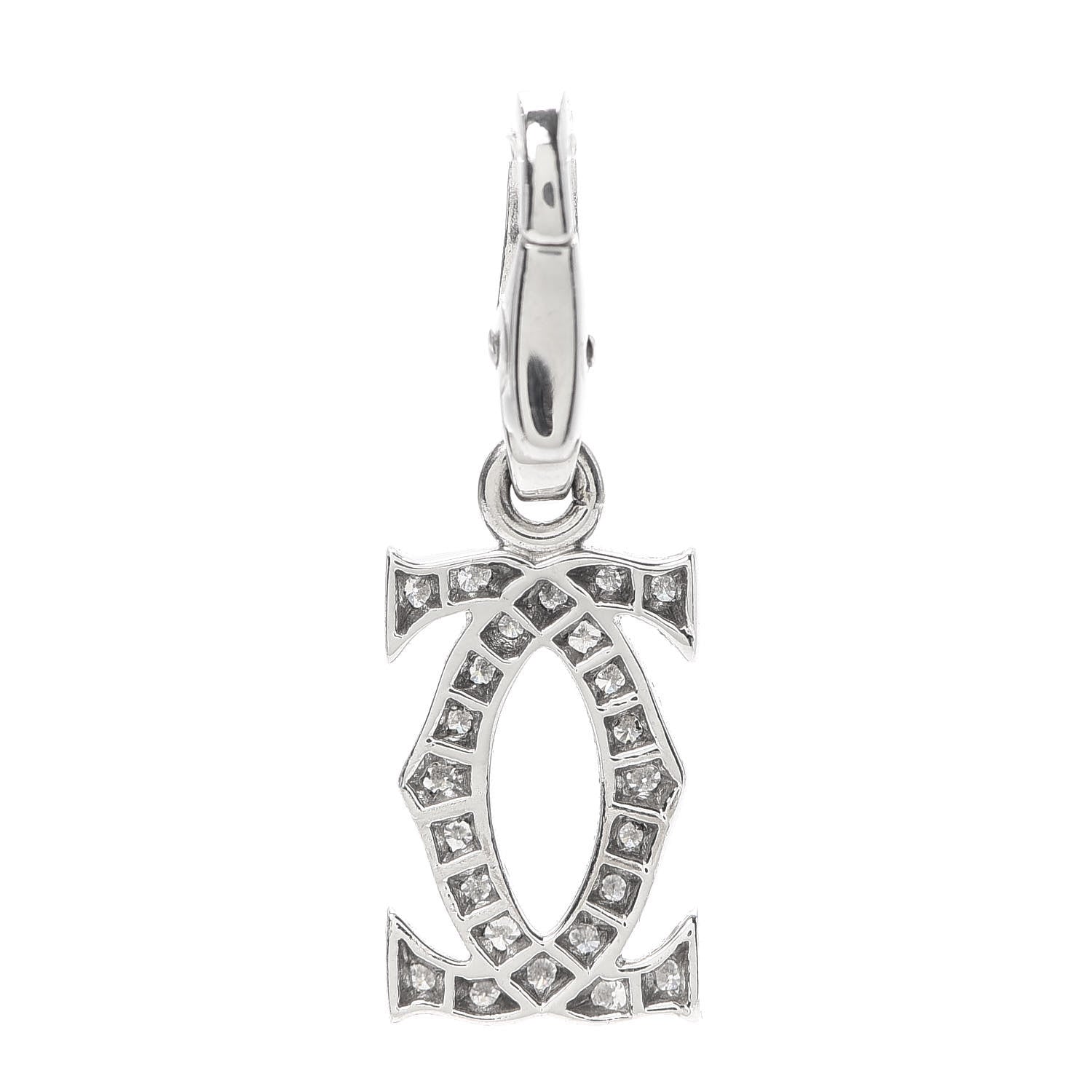 Cartier 18K White Gold Diamond Logo Charm 3 of 5