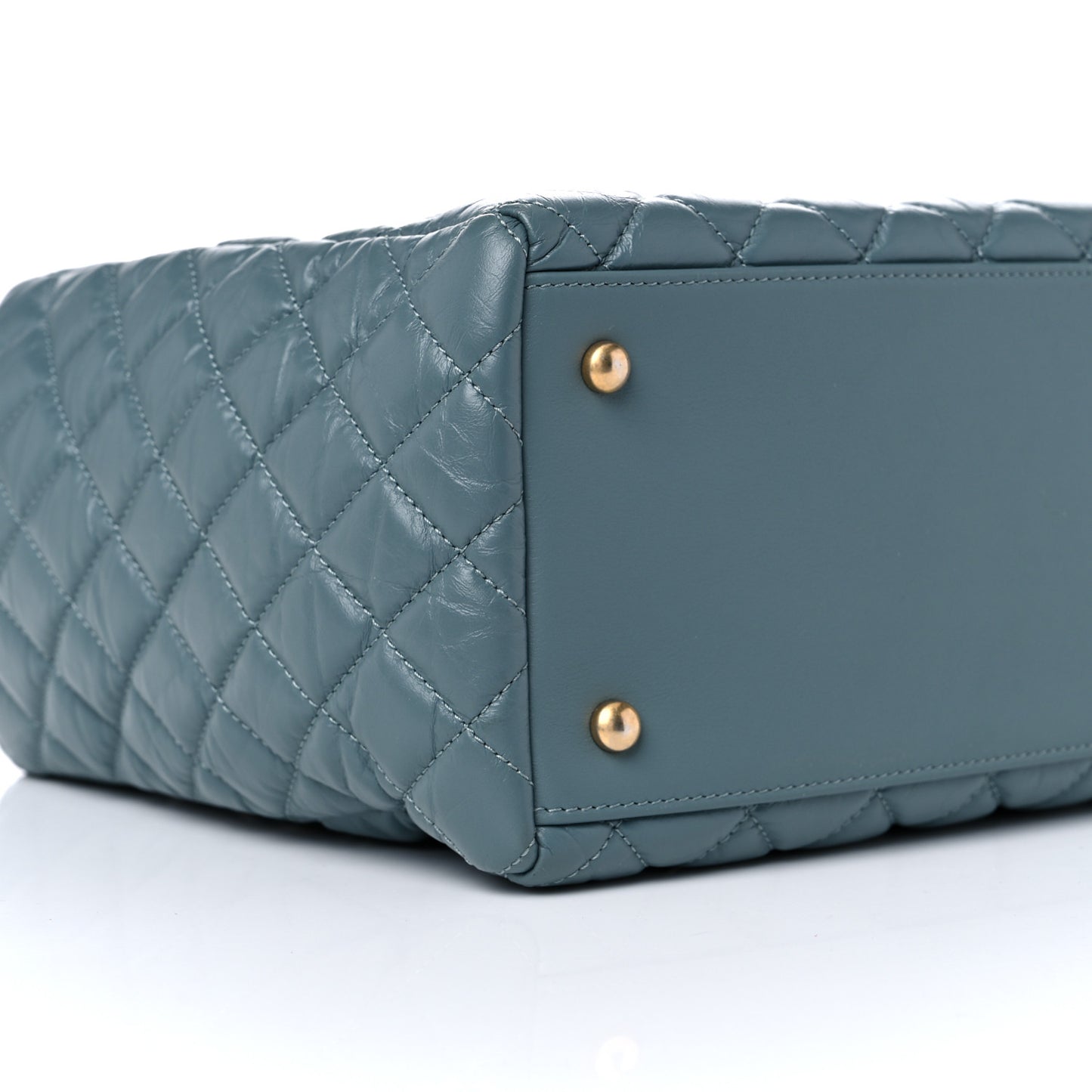 Aged Calfskin Quilted Large Coco Handle Shopping Tote Blue