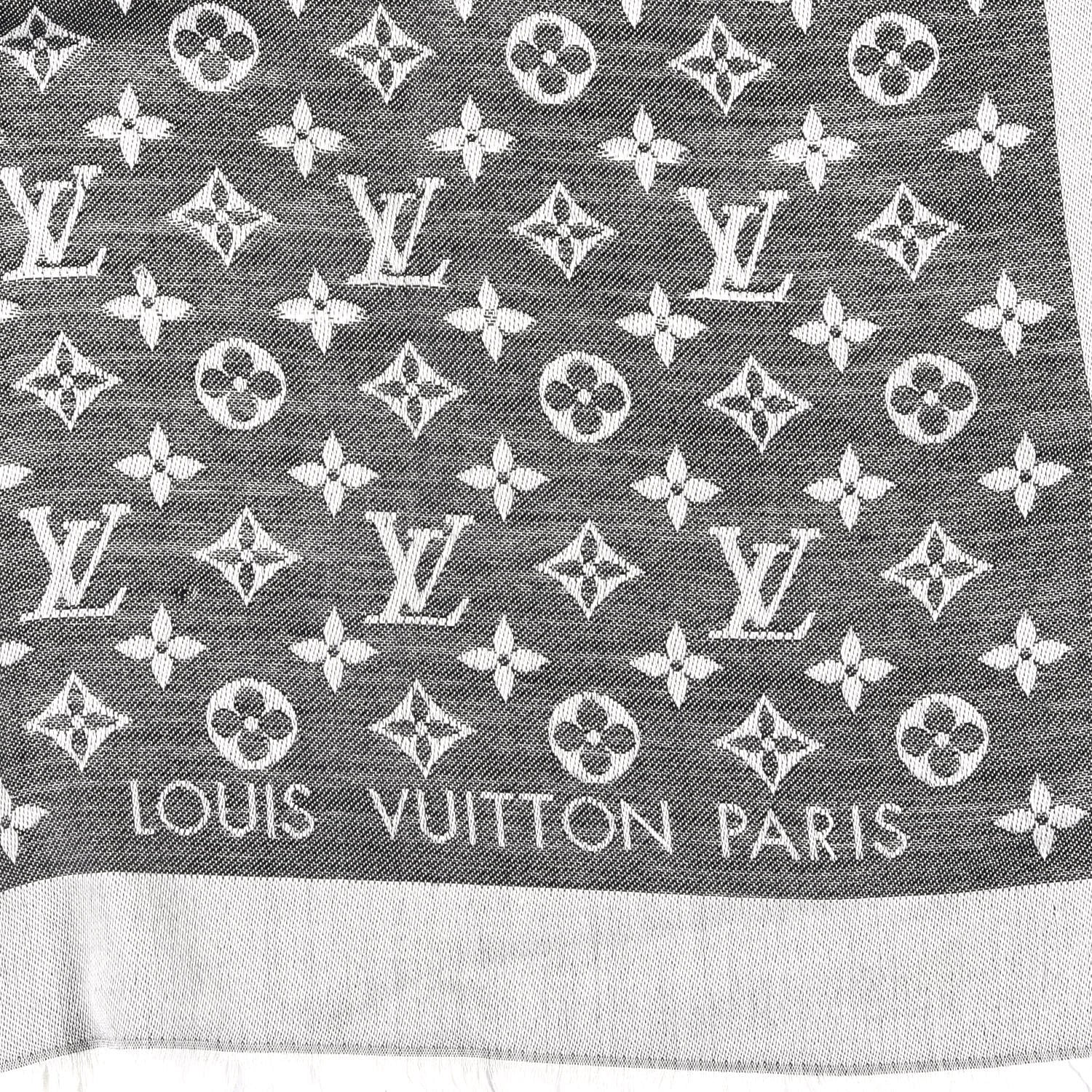 Louis Vuitton Silk Wool Monogram Denim Shawl Black 2 of 5