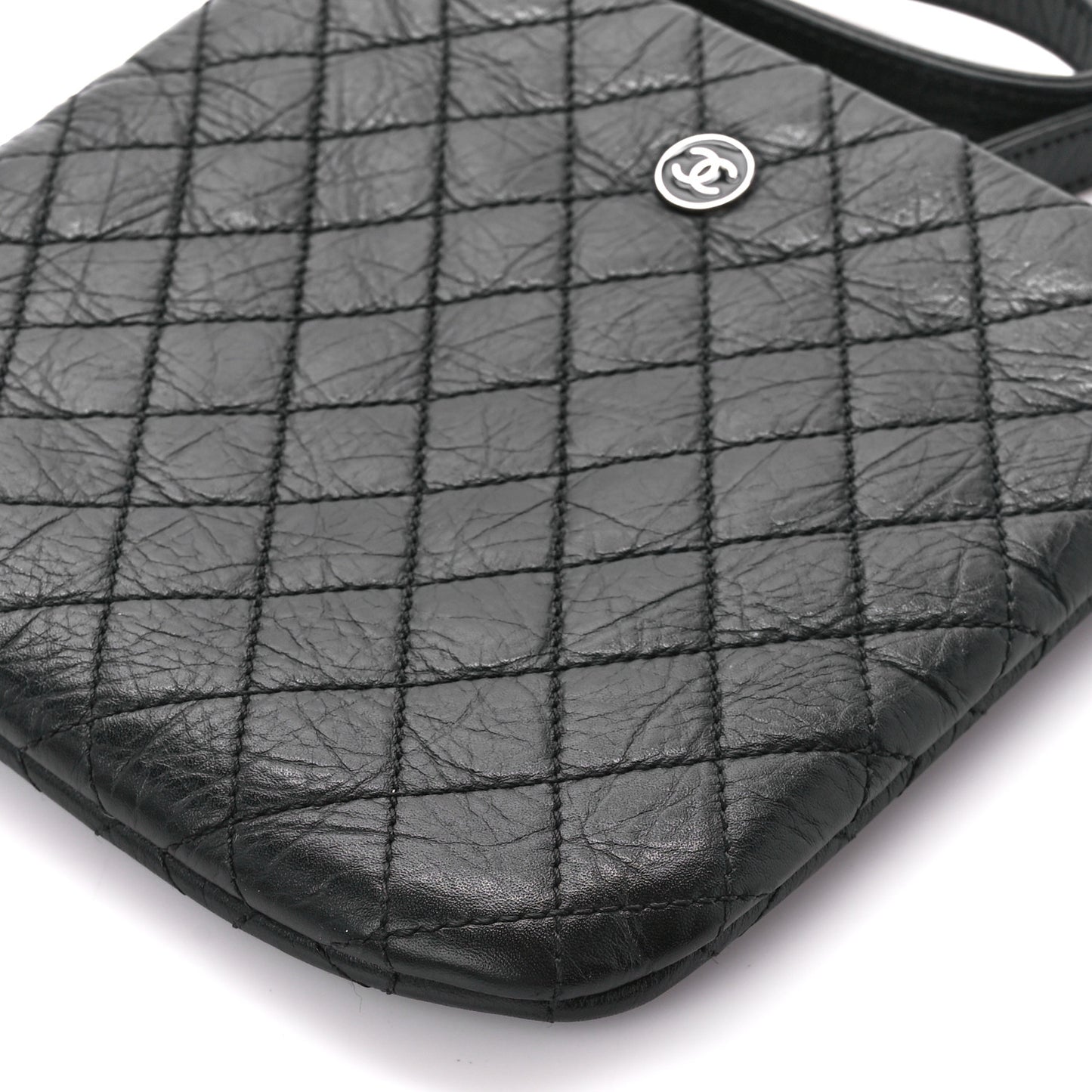Aged Calfskin Quilted Crossbody Bag Black