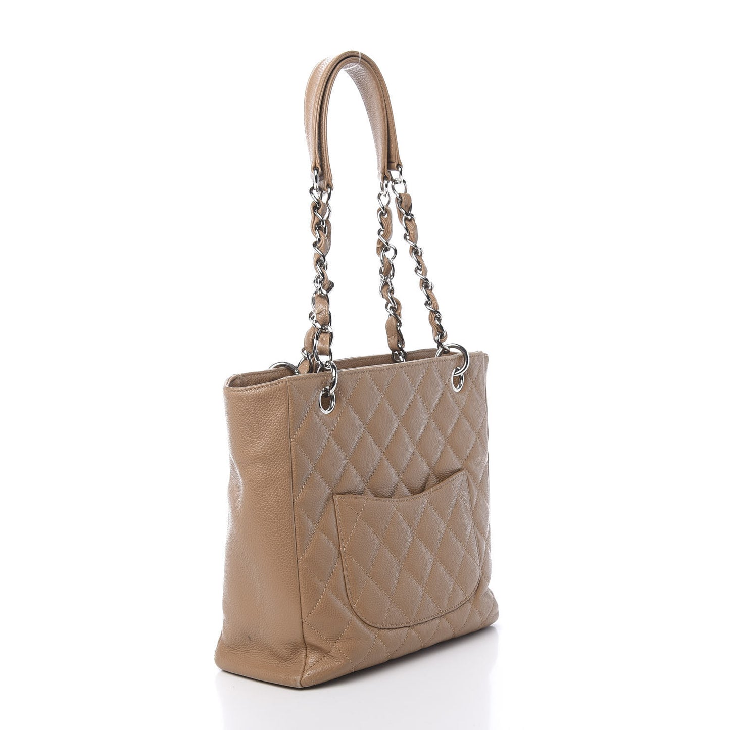Caviar Quilted Petit Shopping Tote PST Dark Beige