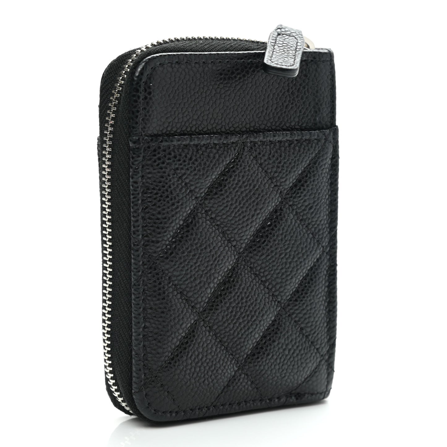 Caviar Quilted Zip Card Holder Black