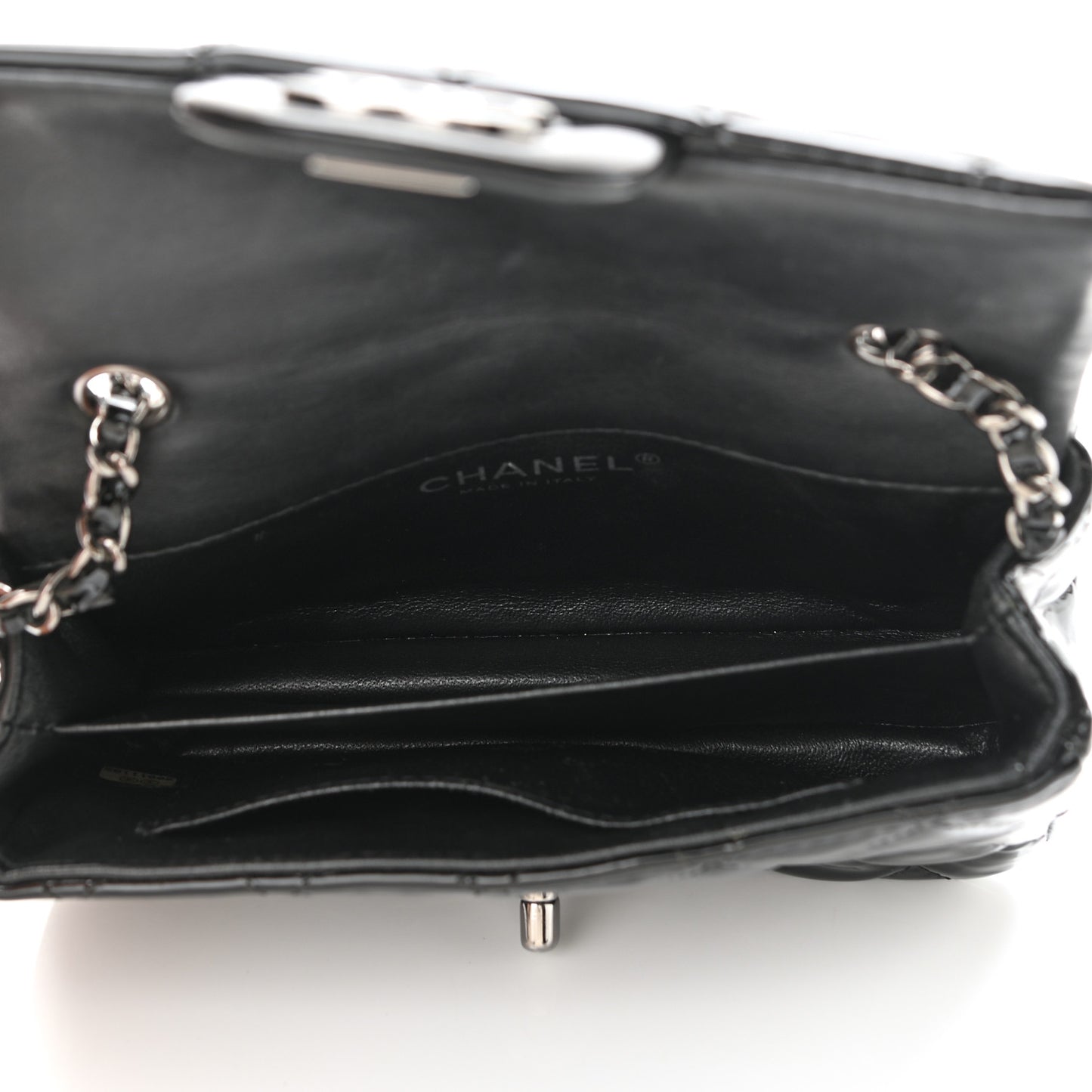 Patent Calfskin Quilted Extra Mini Rectangular Flap Black