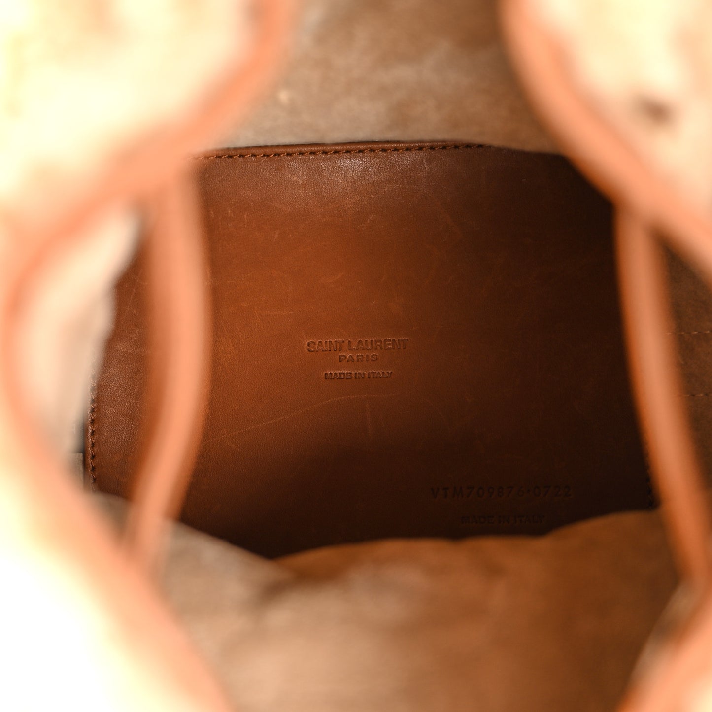 Shearling Calfskin Small Emmanuelle Bucket Bag Natural Beige Brick