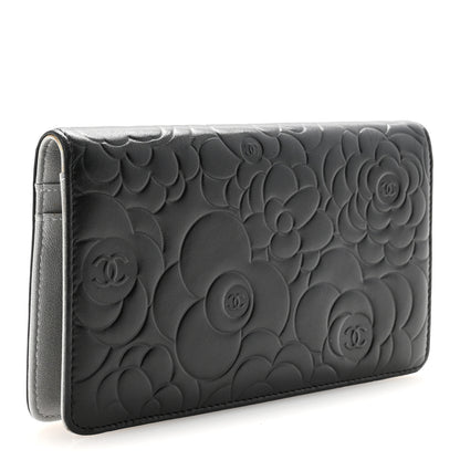 Chanel Lambskin Camellia Embossed Yen Wallet Black 3 of 7