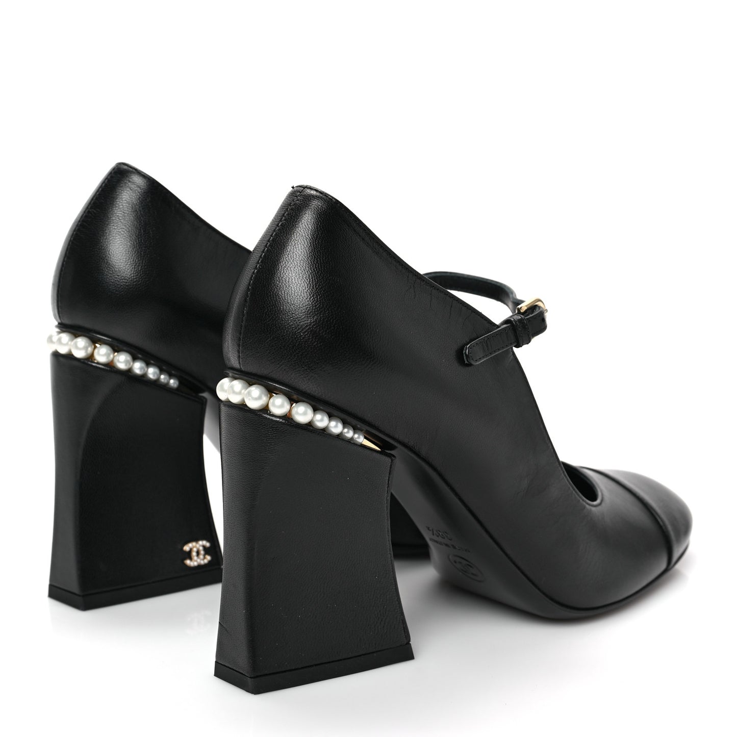 Shiny Goatskin Pearls Cap Toe Open Slingback Pumps 39.5 Black