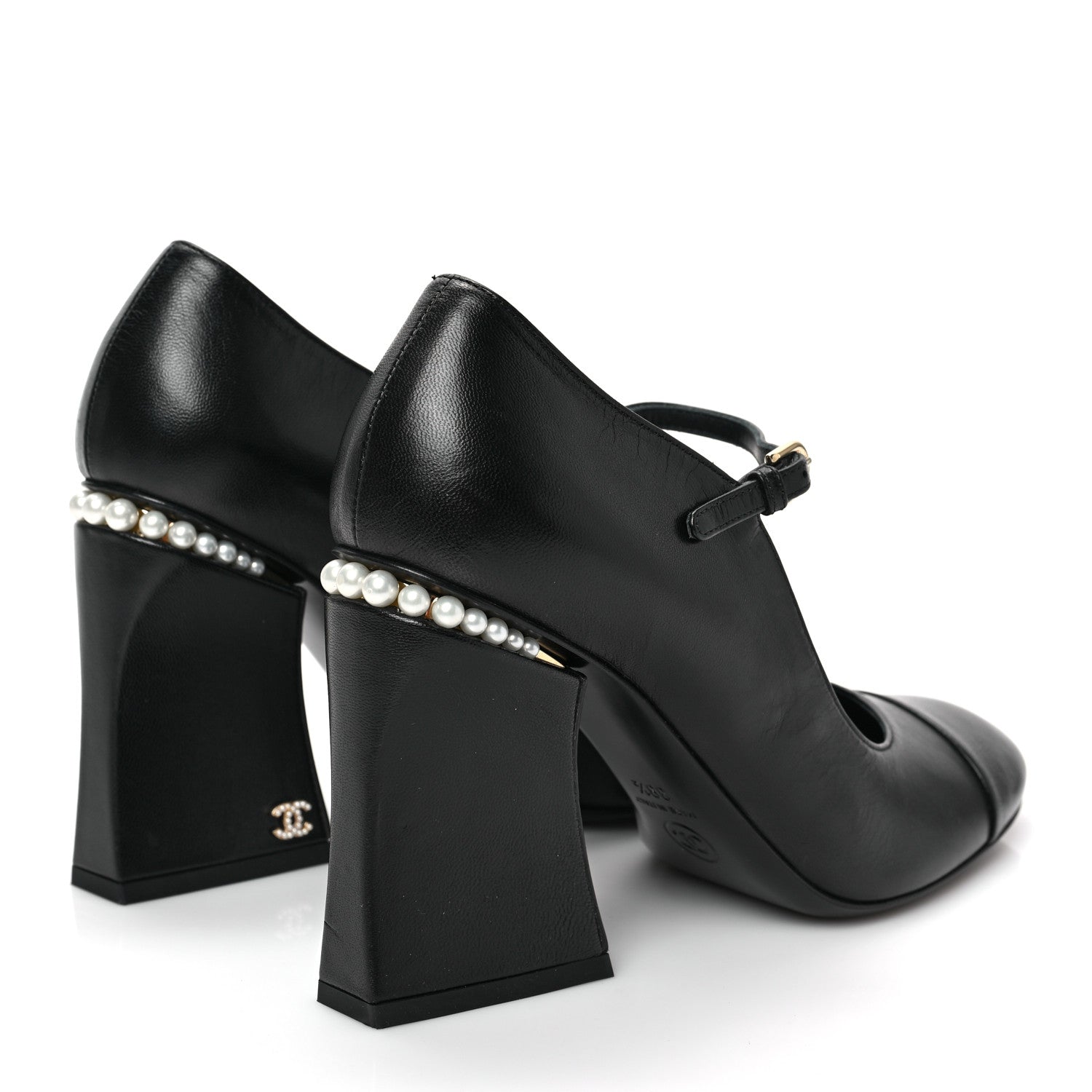 Chanel Shiny Goatskin Pearls Cap Toe Open Slingback Pumps 39.5 Black 4 of 8