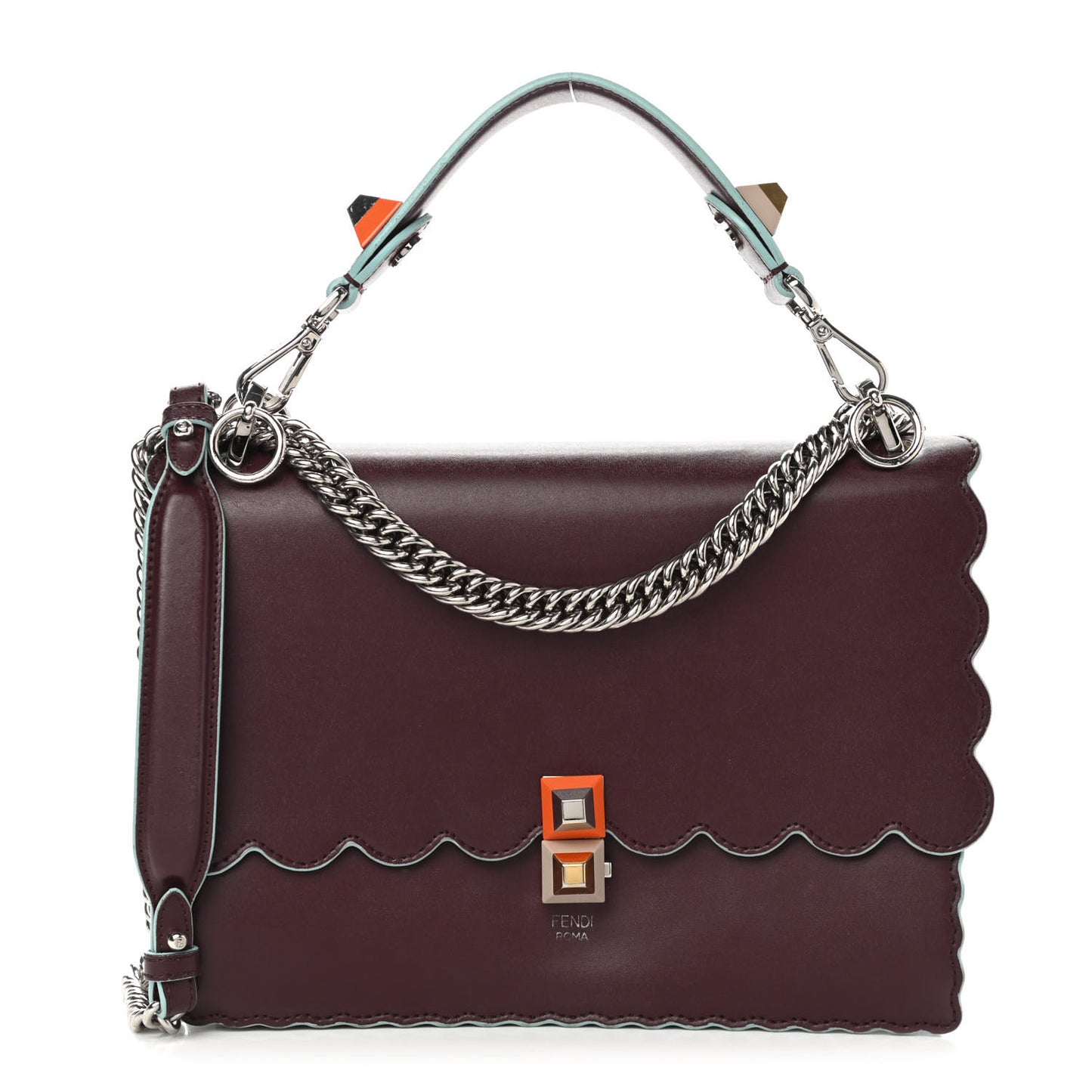 Vitello Liberty Scalloped Studded Kan I Shoulder Bag Bordeaux