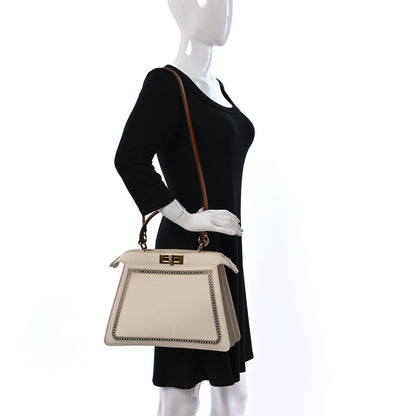 Fendi Fabric Vitello Ajour Embroidered Medium Peekaboo I SEE U Grezzo Cuoio 2 of 8