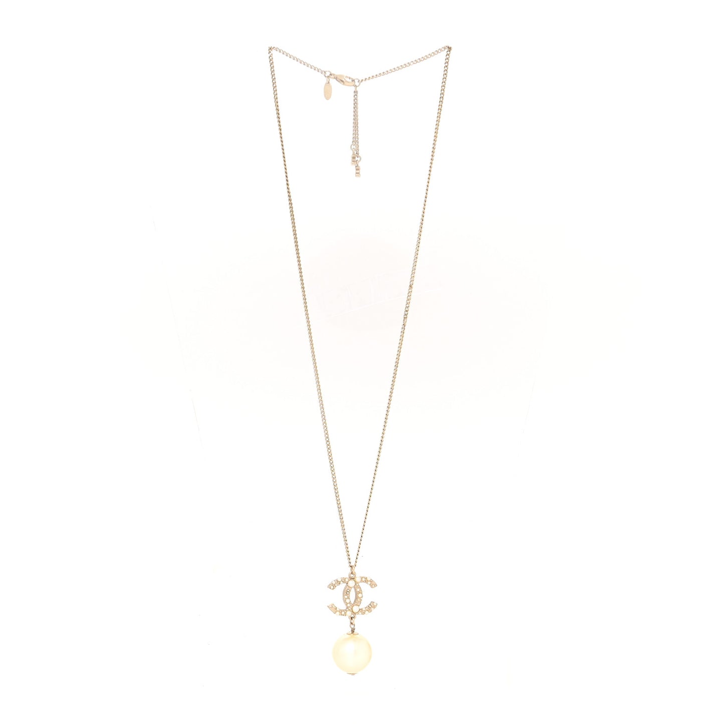 Pearl CC Drop Necklace Gold