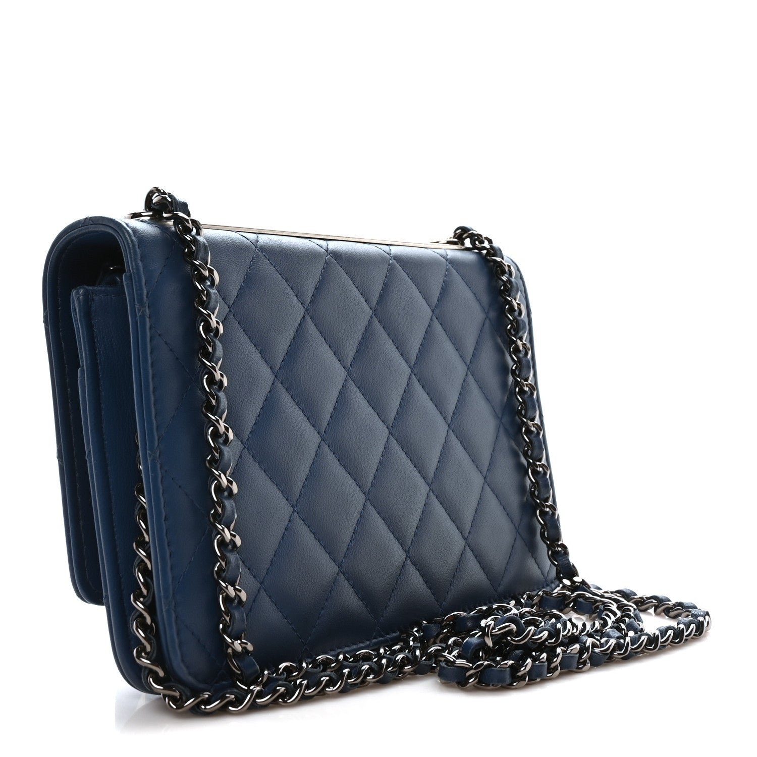 Chanel Lambskin Quilted Trendy CC Wallet On Chain WOC Blue 3 of 12