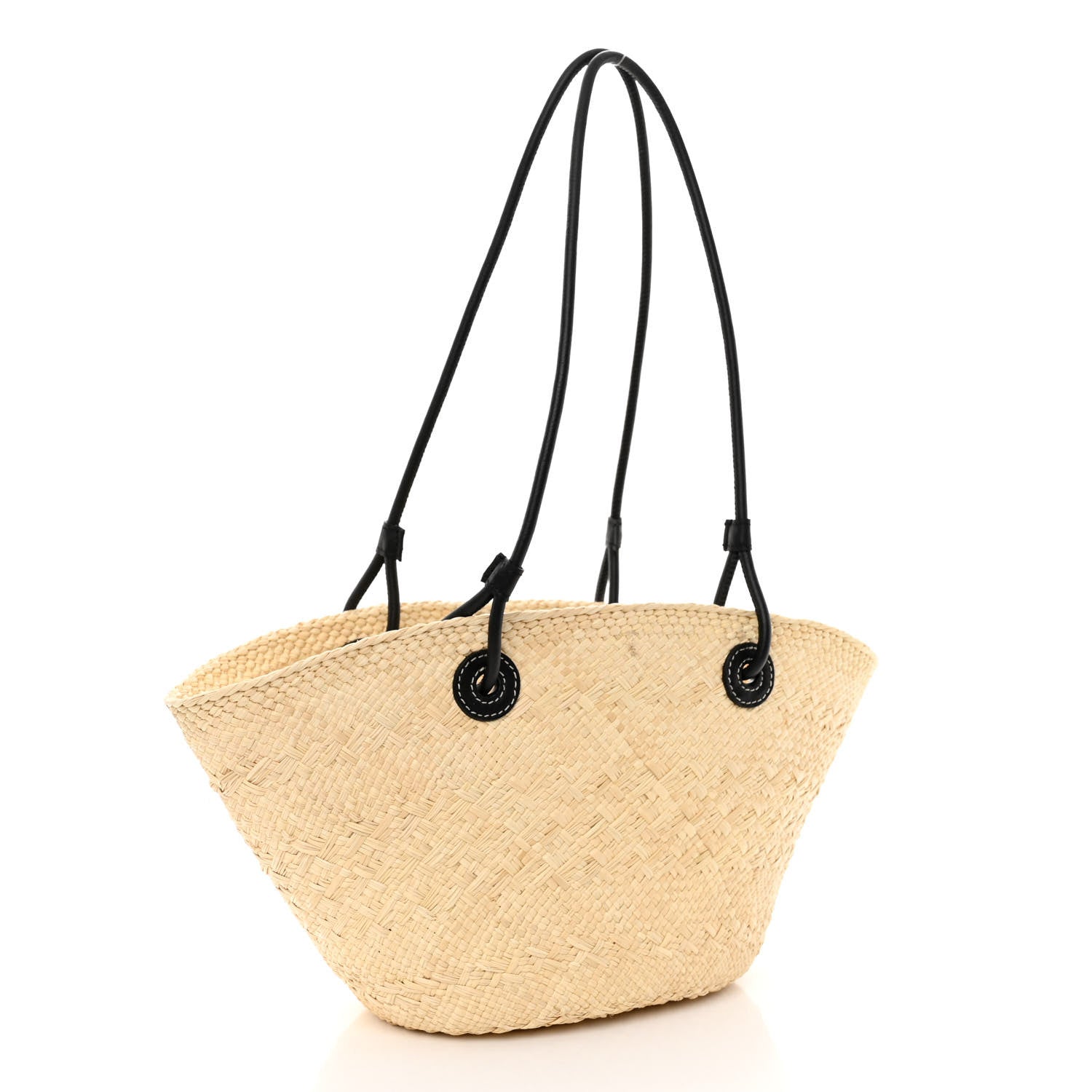 Loewe Calfskin Raffia Paulas Ibiza Small Anagram Basket Tote Bag Natural Black 3 of 9