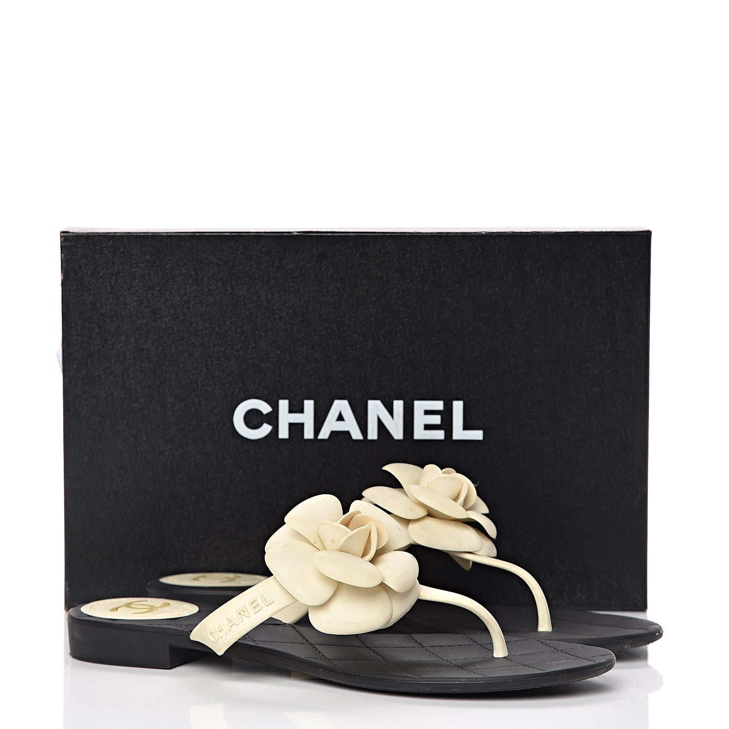 Chanel Jelly Quilted Camellia Thong Sandals 39 Black White 13 of 13