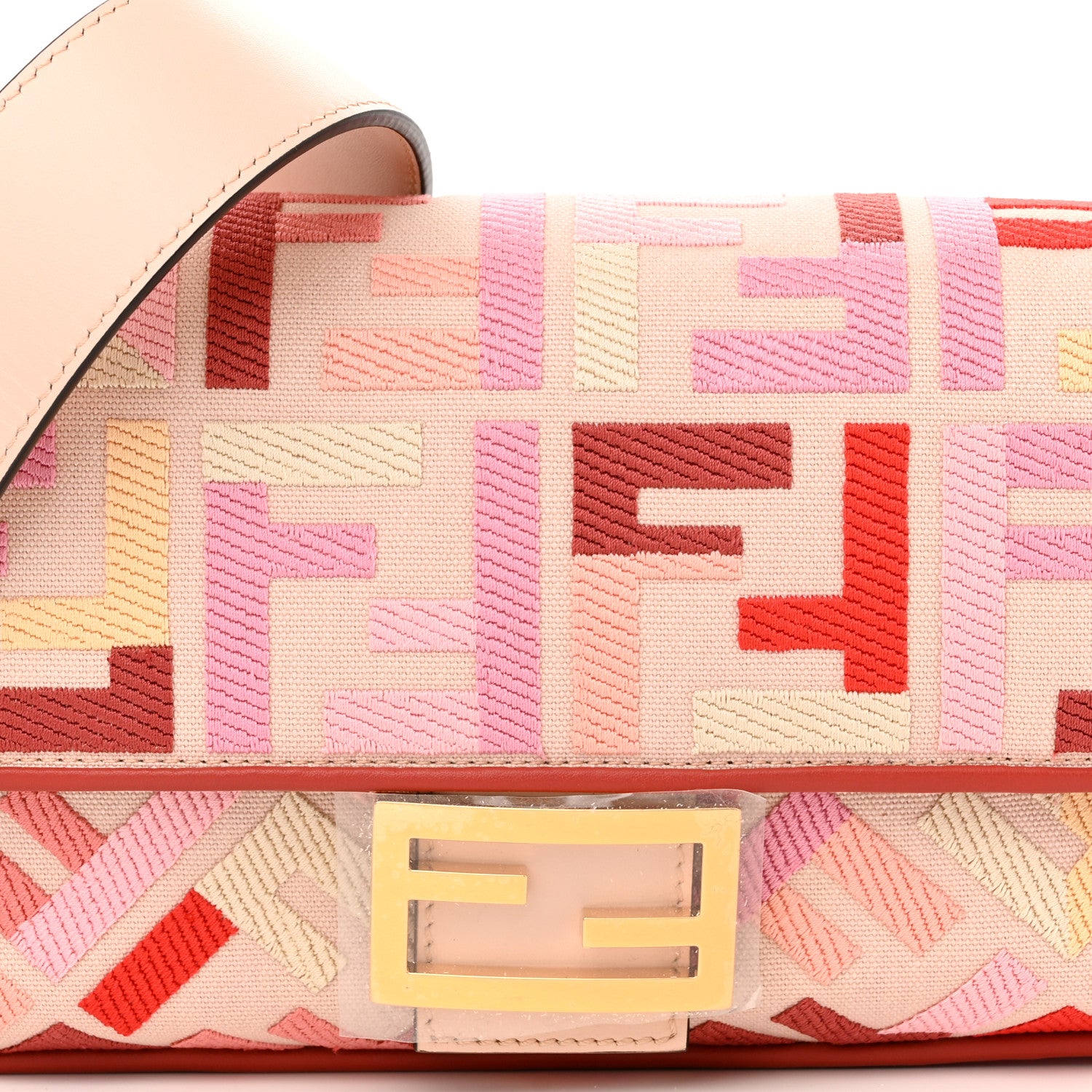 Fendi Canvas Vitello King FF Embroidered Baguette Rosa Quarzo Bloody Mary Multicolor 8 of 10