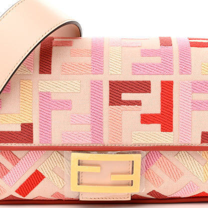 Fendi Canvas Vitello King FF Embroidered Baguette Rosa Quarzo Bloody Mary Multicolor 8 of 10