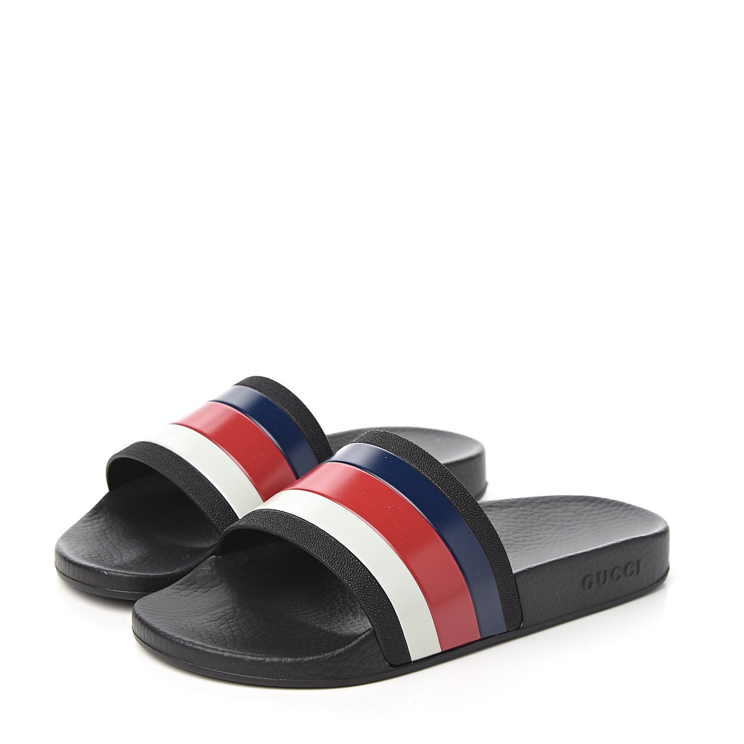 Gucci Rubber Web Mens Pool Slide Sandals 6 Black Mystic White Hibiscus Red Marine 3 of 8
