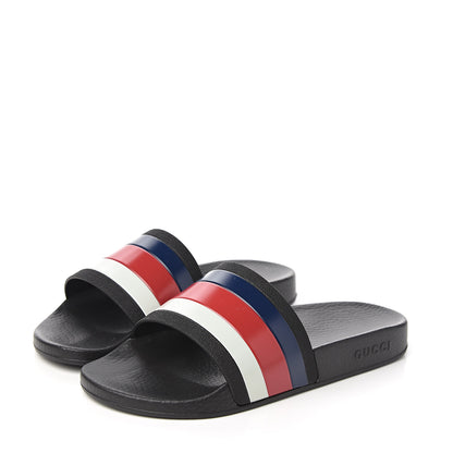 Gucci Rubber Web Mens Pool Slide Sandals 6 Black Mystic White Hibiscus Red Marine 3 of 8