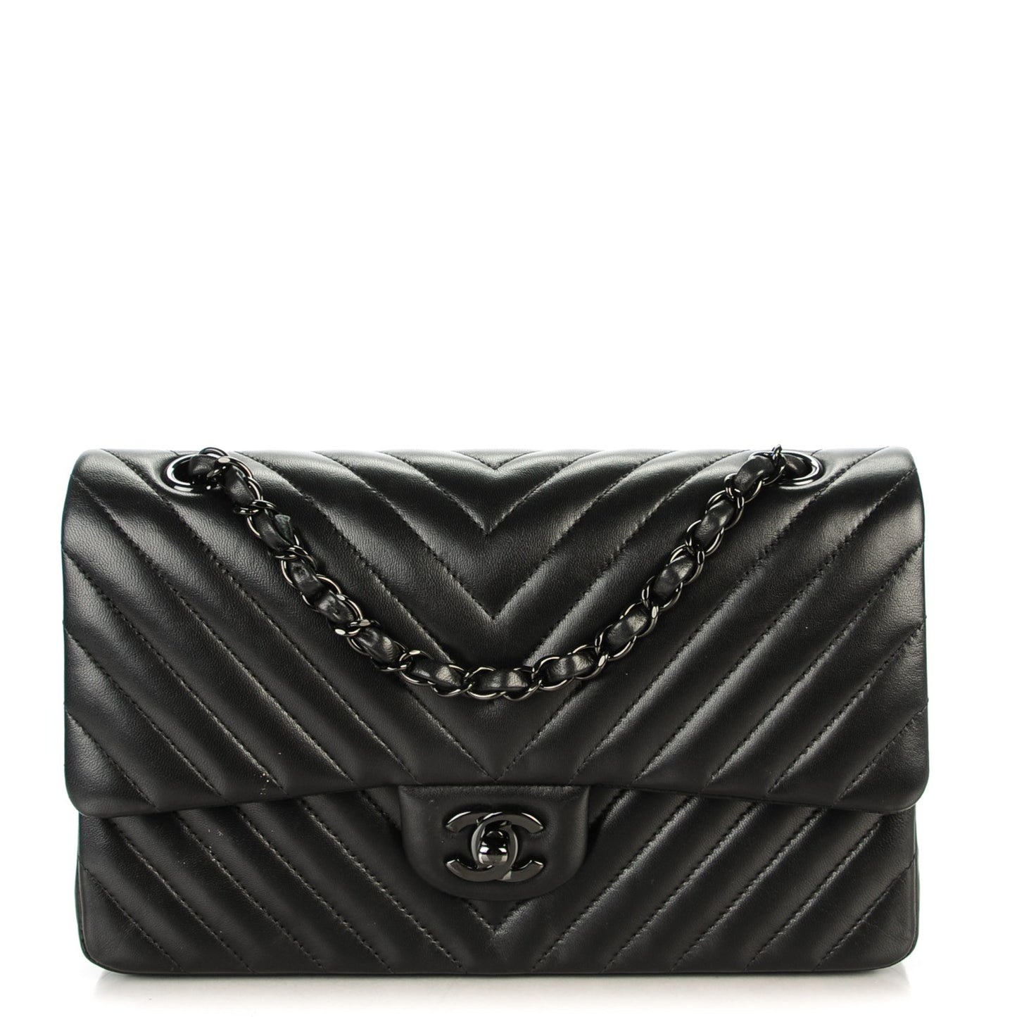 Lambskin Chevron Medium Double Flap So Black
