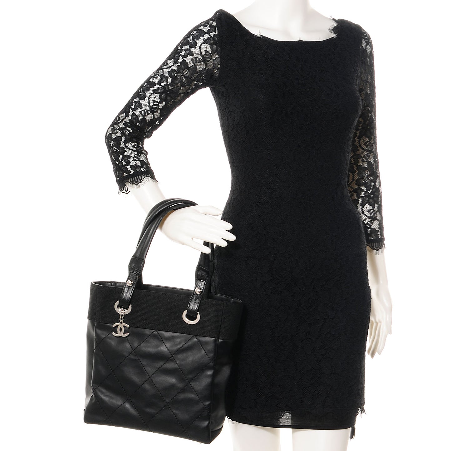 Coated Canvas Quilted Small Paris Biarritz Tote Black