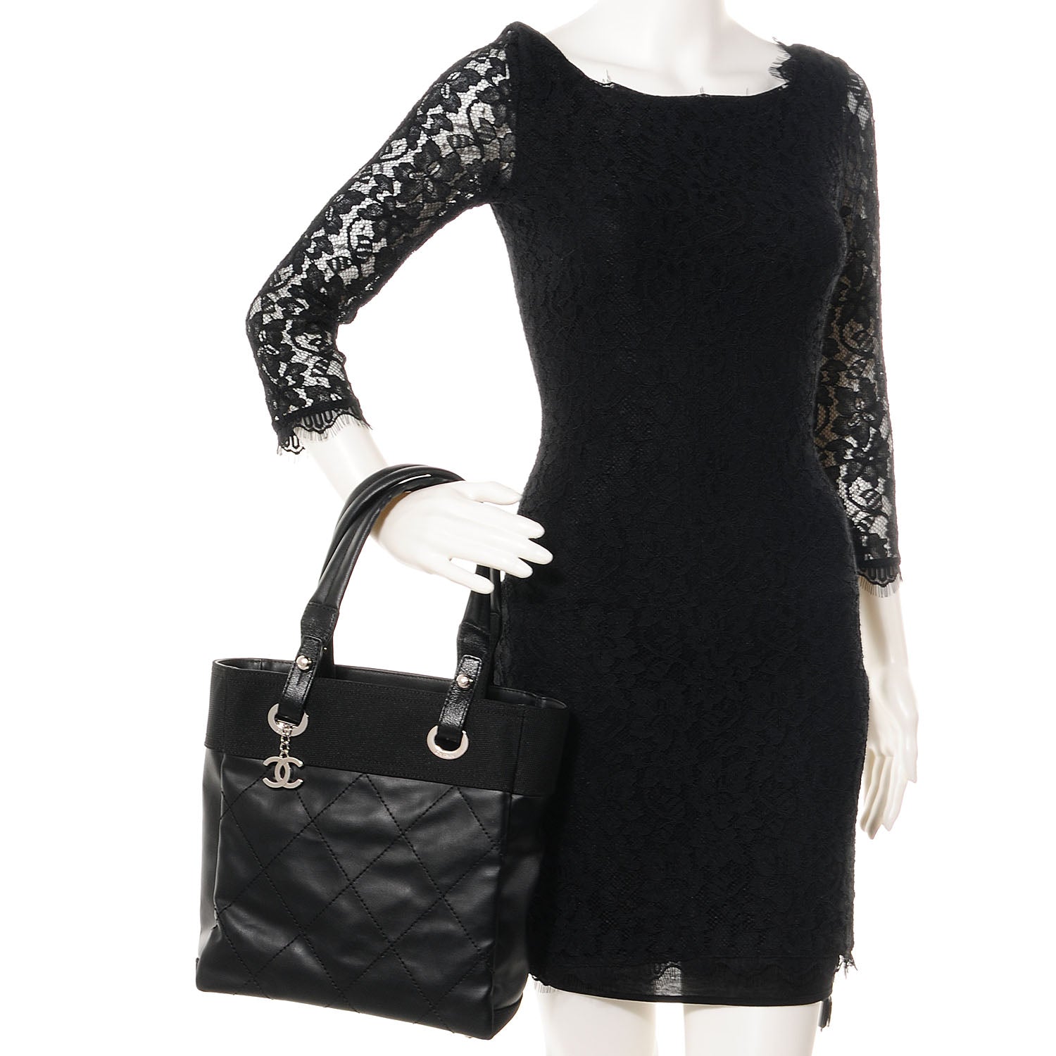 Chanel Coated Canvas Quilted Small Paris Biarritz Tote Black 2 of 7
