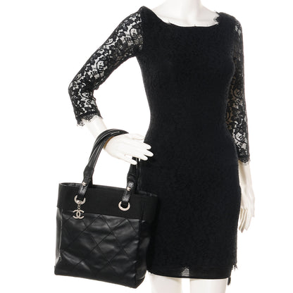 Chanel Coated Canvas Quilted Small Paris Biarritz Tote Black 2 of 7