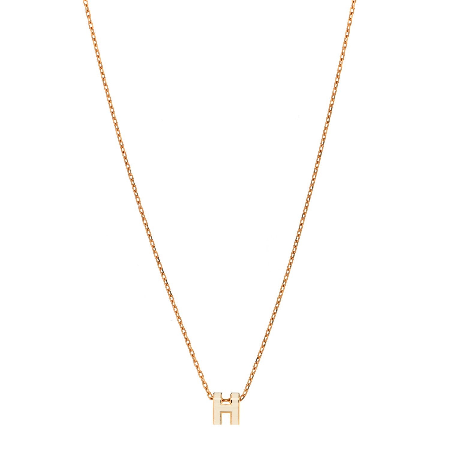 Hermes Lacquered Gold Mini Pop H Pendant Necklace White 1 of 7