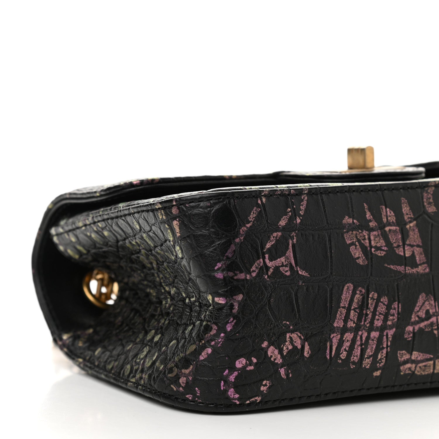 Chanel Calfskin Crocodile Embossed Graffiti 2.55 Mini Crocodile Reissue Flap Black Pink 8 of 10