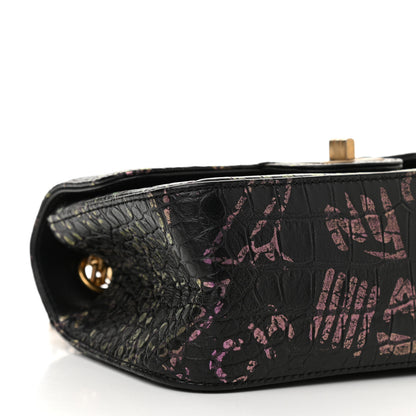 Chanel Calfskin Crocodile Embossed Graffiti 2.55 Mini Crocodile Reissue Flap Black Pink 8 of 10