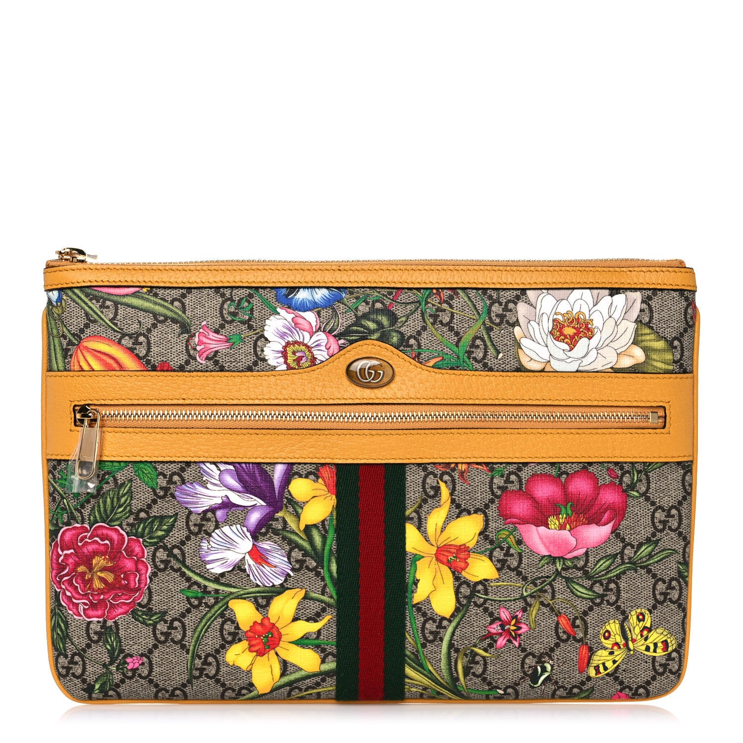 Gucci GG Supreme Monogram Flora Large Ophidia Pouch Clutch Beige Multicolor Crop 1 of 10