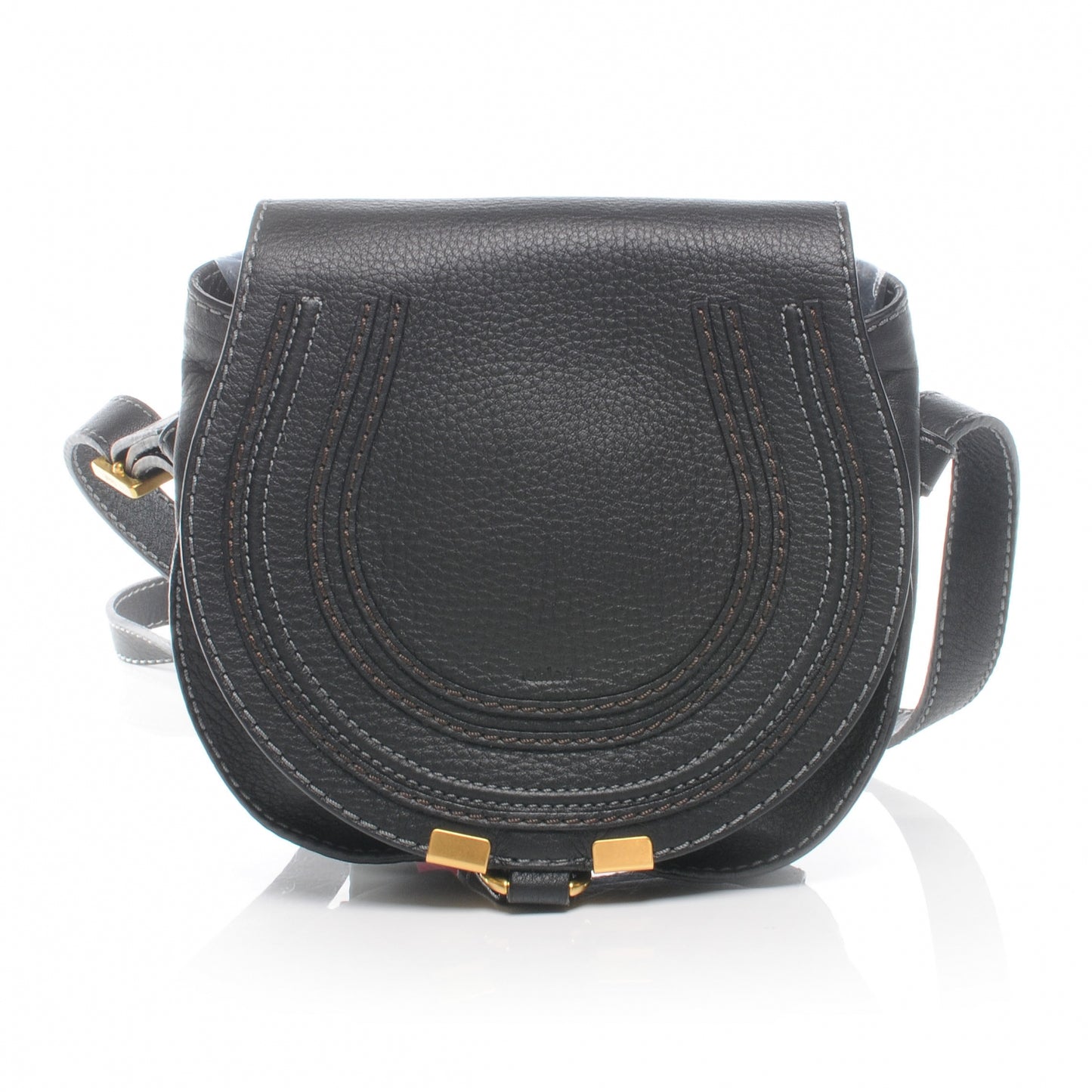 Leather Marcie Round Crossbody Bag Black