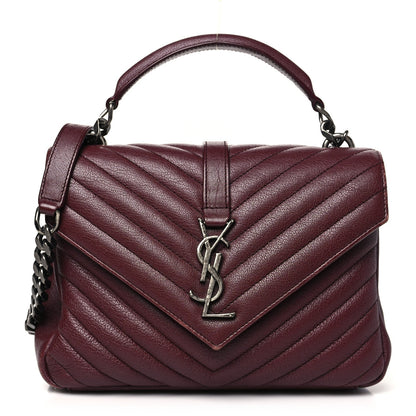 Saint Laurent Sheepskin Matelasse Chevron Monogram Medium College Bag Rouge Legion 1 of 13