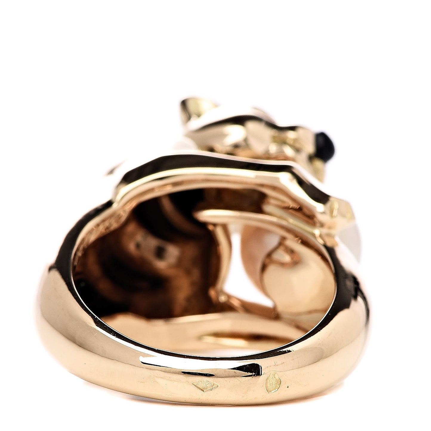 18K Yellow Gold Pearl Black Onyx Emerald Panthere De Ring 51 5.75