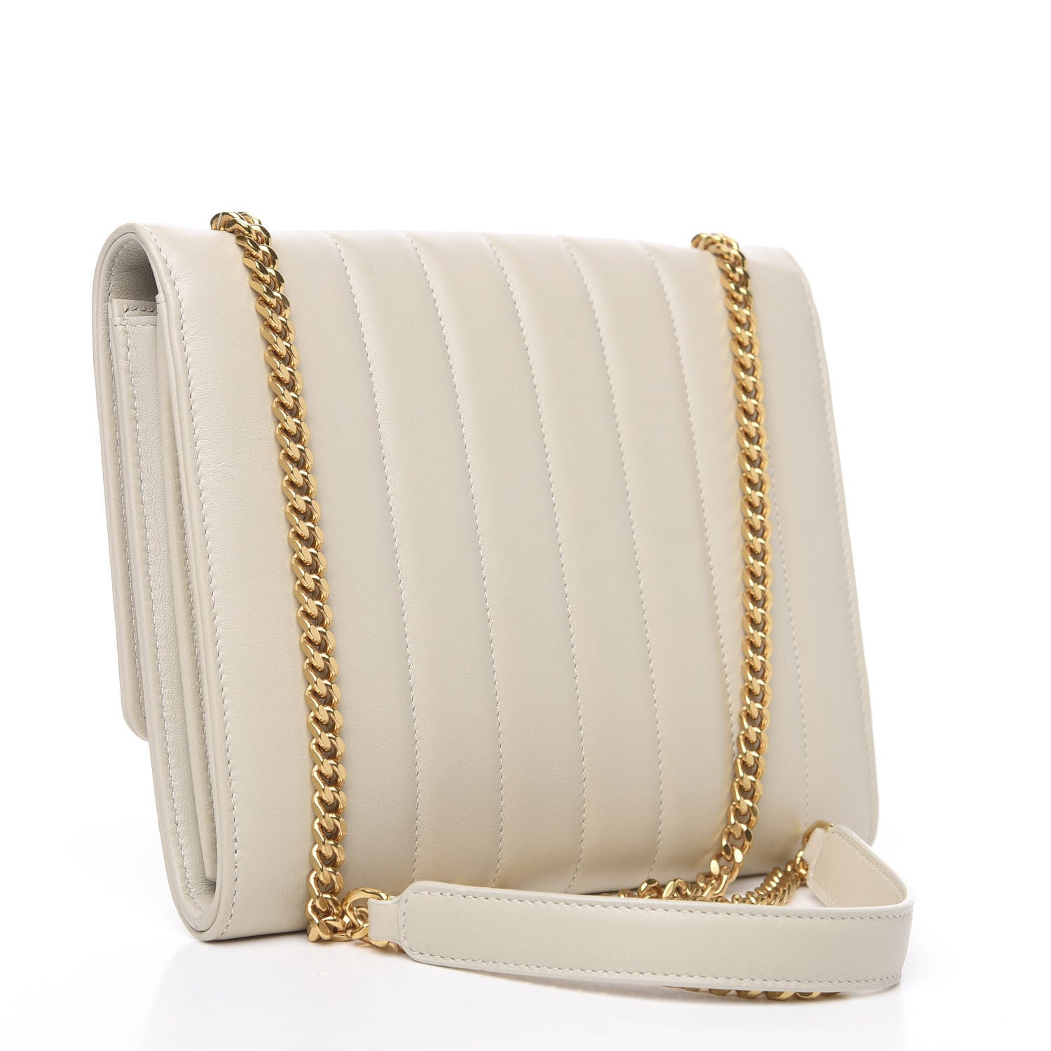 Saint Laurent Lambskin Matelasse Monogram Vicky Chain Wallet Off White 2 of 8