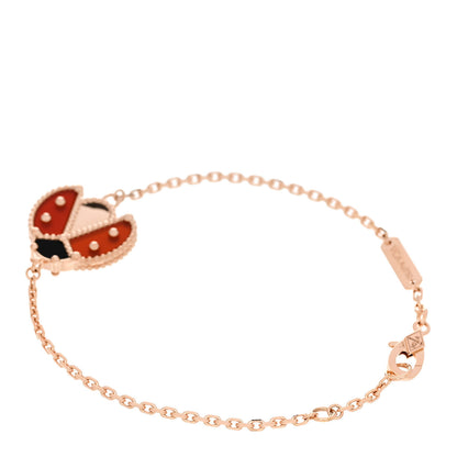 Van Cleef & Arpels 18K Rose Gold Carnelian Onyx Lucky Spring Open Wing Lady Bug Bracelet 2 of 5