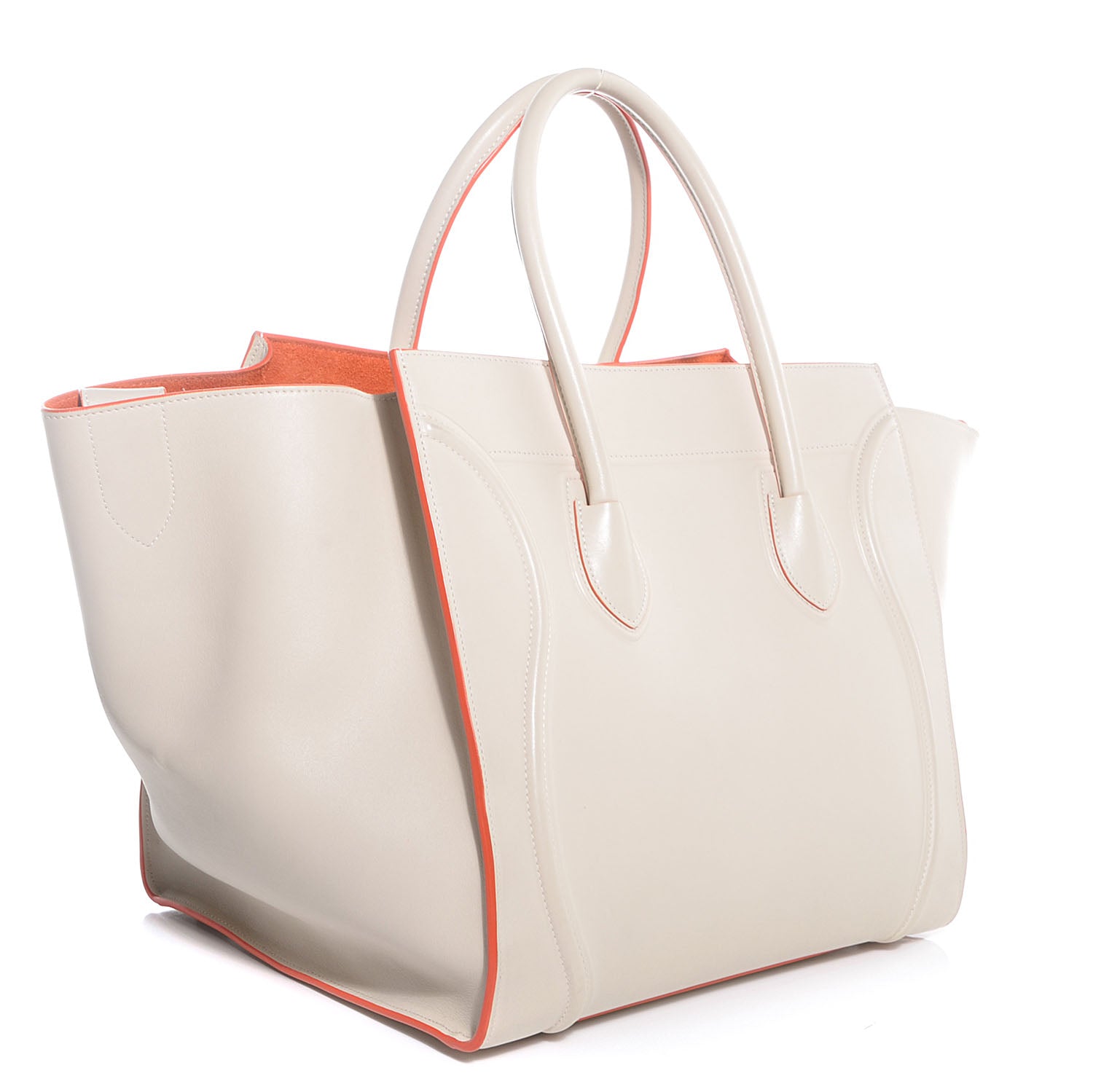 Celine Smooth Calfskin Medium Phantom Luggage Chalk Orange Trim 3 of 9
