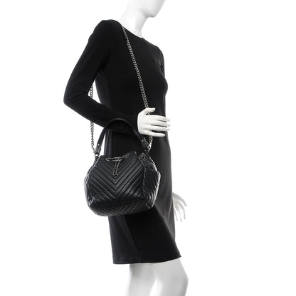 Chanel Deerskin Chevron Small CC Chain Bucket Bag Black 2 of 7
