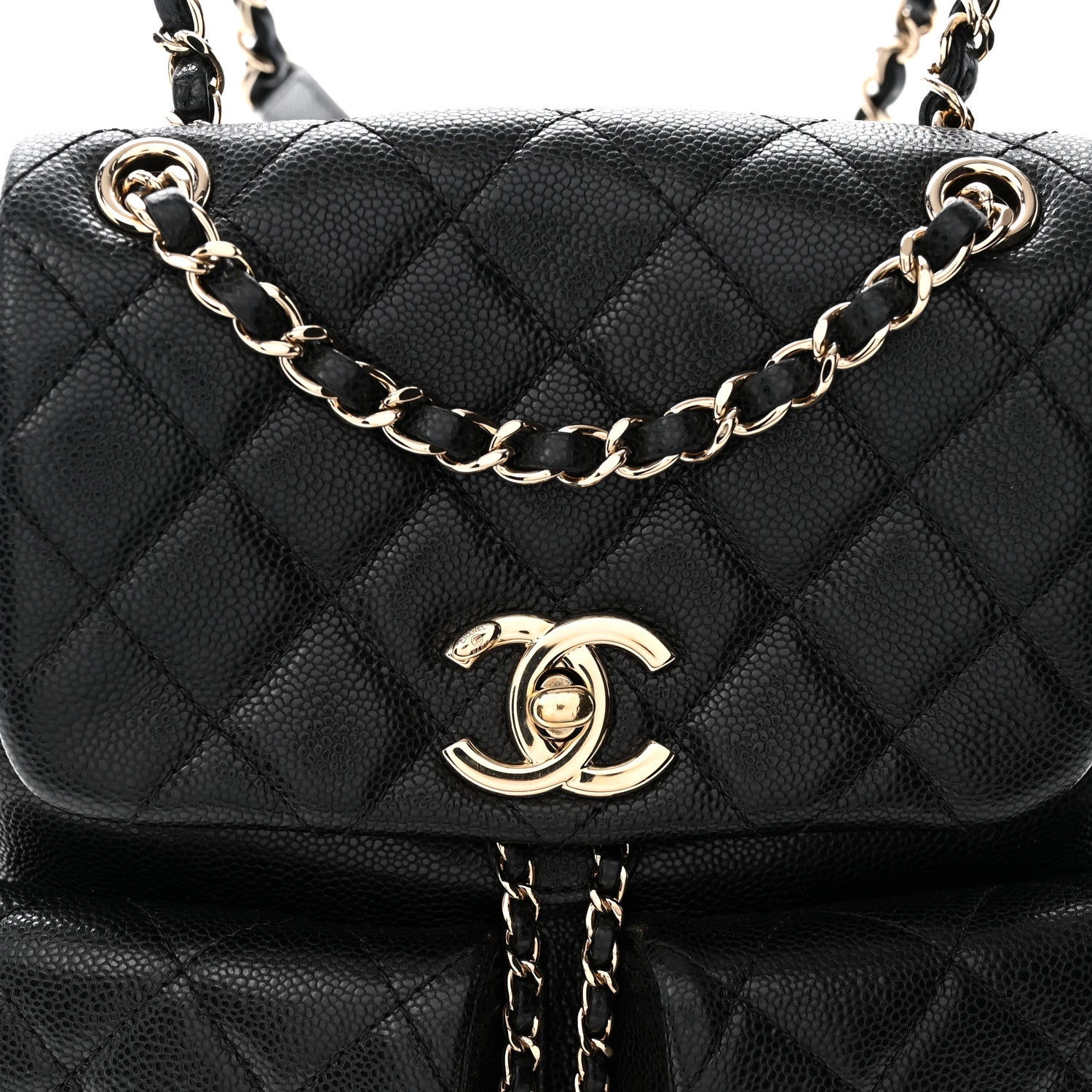 Chanel Shiny Caviar Quilted Medium Duma Pockets Drawstring Backpack Black 8 of 10