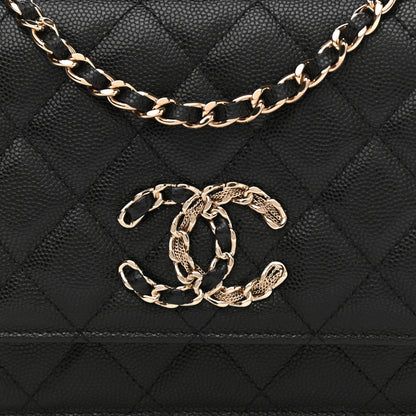 Chanel Caviar Quilted French New Wave Chain CC Wallet On Chain WOC Black 9 of 14